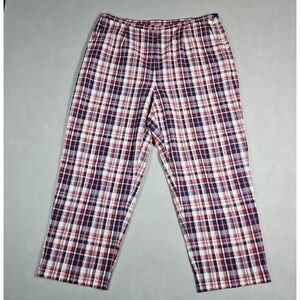 Talbots Womens Blue Red Plaid Seersucker Cropped Pants Size 10